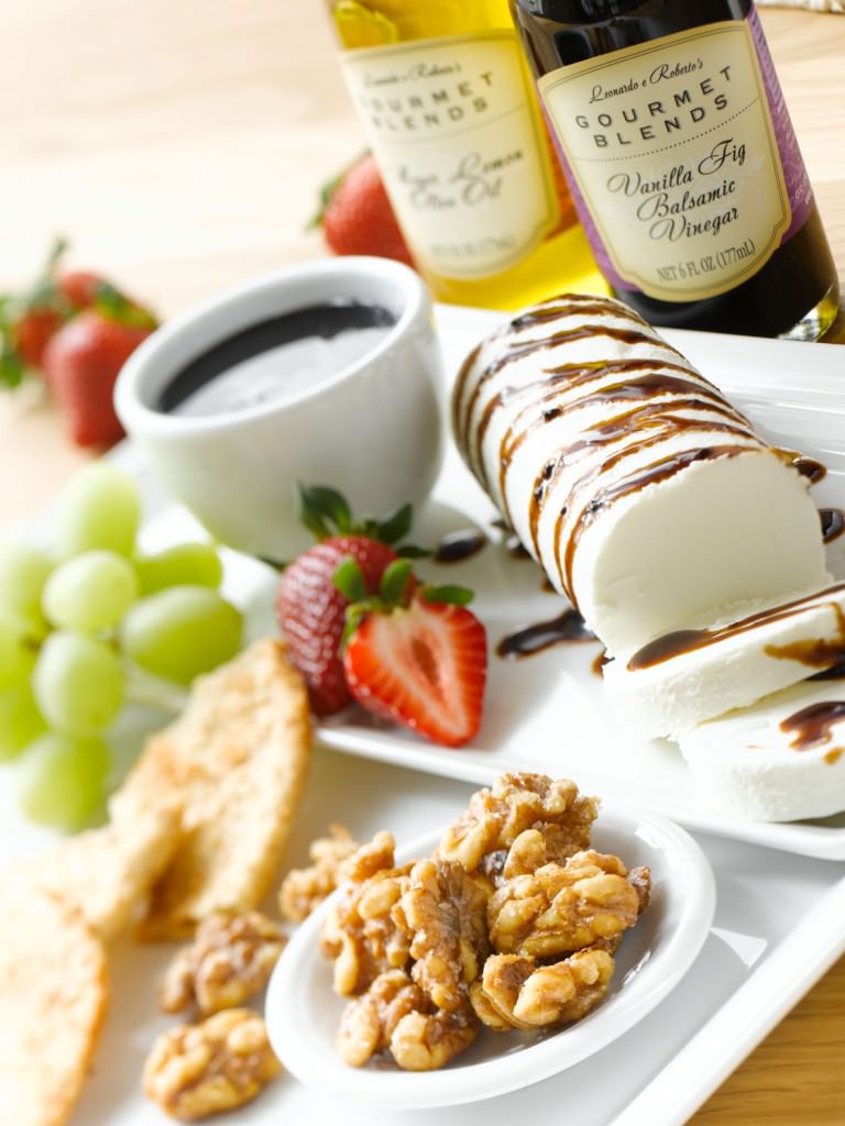 Iris' Fruit Platter and Goat Cheese Log with Vanilla Fig Balsamic Vinegar Iris' Fruit Platter and Goat Cheese Log with Vanilla Fig Balsamic Vinegar